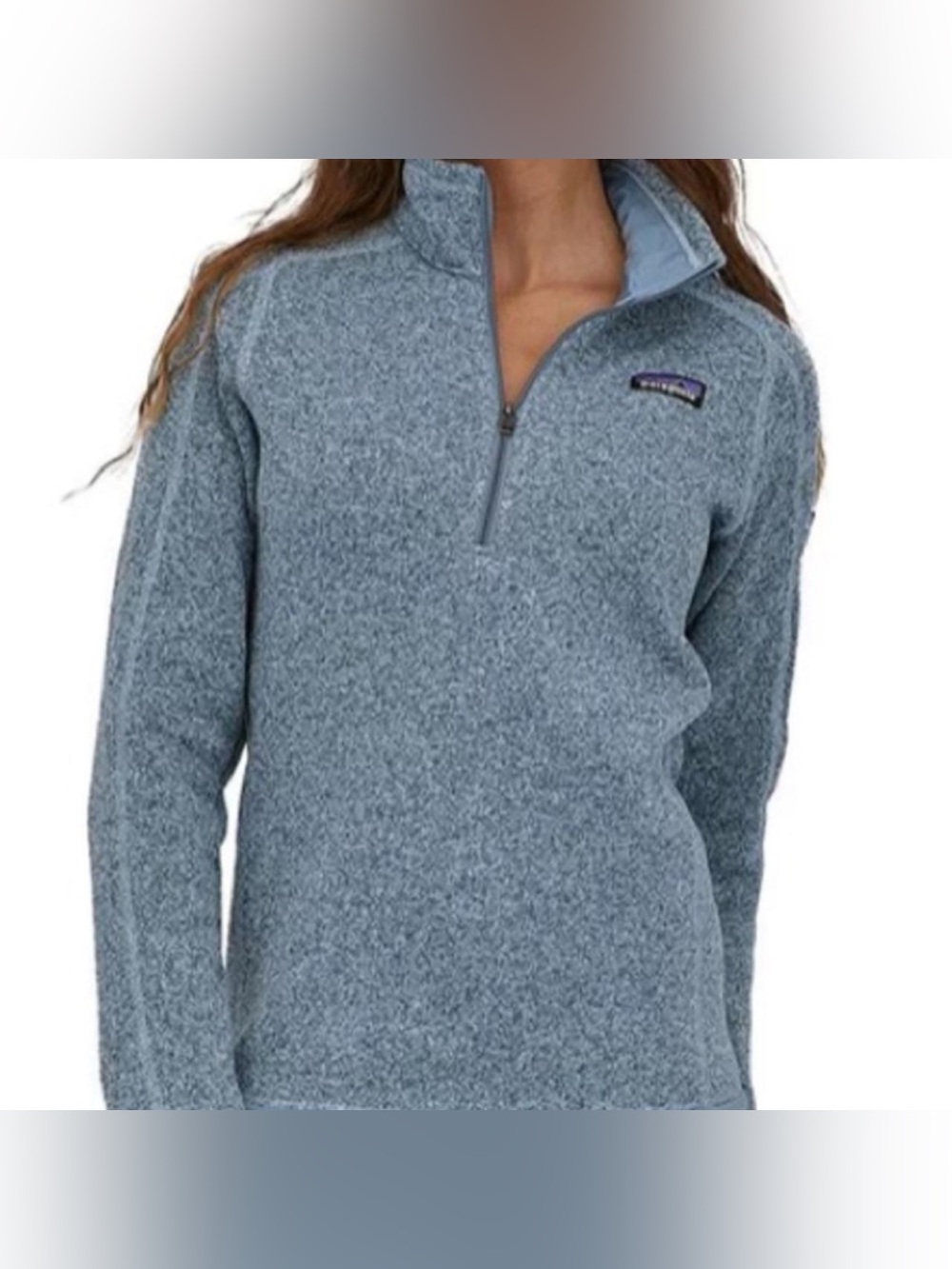 Patagonia Women's Heathered Gray Light Blue Quarter-Zip Fleece Pullover size